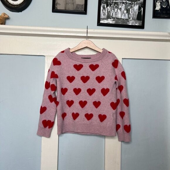 Charter Club Cashmere Luxury Pink Sweater Red Heart Pattern - Picture 1 of 7
